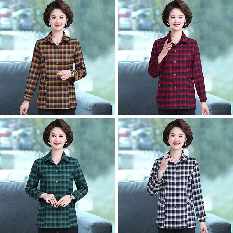 Women Blouses Office Lady Tops Plaid Button Up Long Sleeve Shirt Female Dovetail New Spring Korean Fashion Shirts Mujer T147