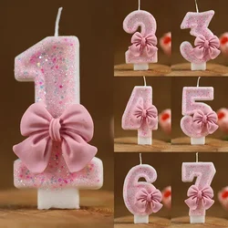 New Number Cake Candle Pink Glitter Birthday Candle 1 2 3 4 5 6 7 8 9 3D Number Candle Cake Topper Birthday Party Cake Decor