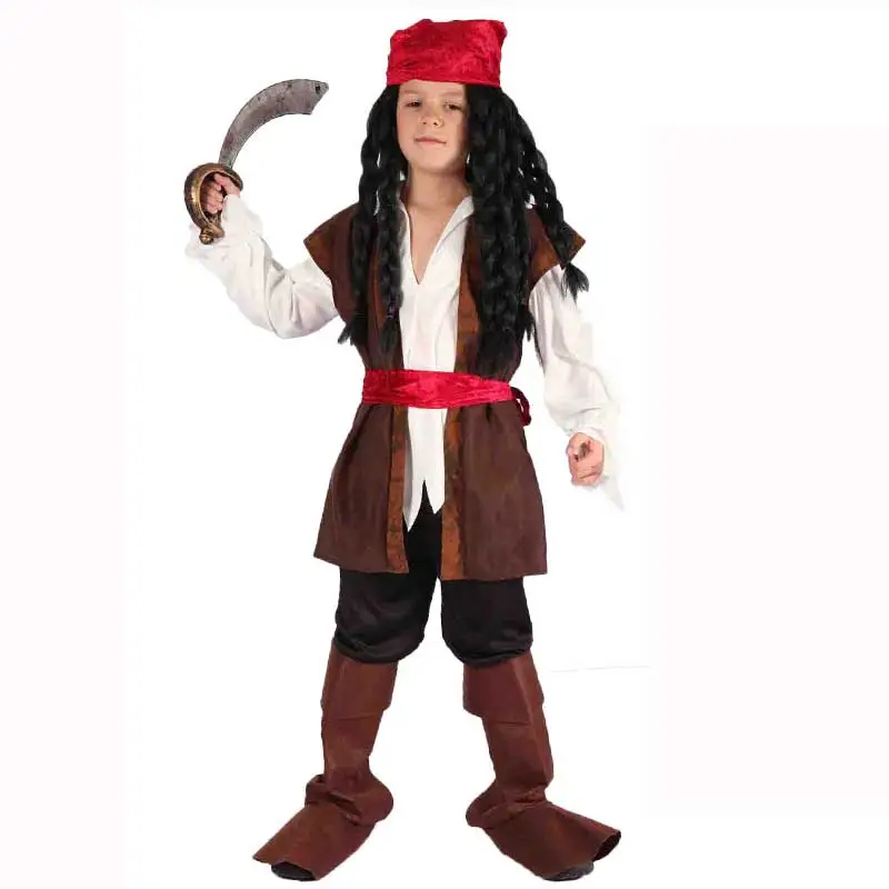 Children Pirate Captain Cosplay Costumes With Hat For Boys Girls Crossbones Cutie Halloween Costume