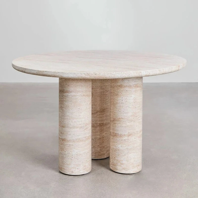

Cream wind tunnel stone dining table designer medieval round villa small apartment dining table