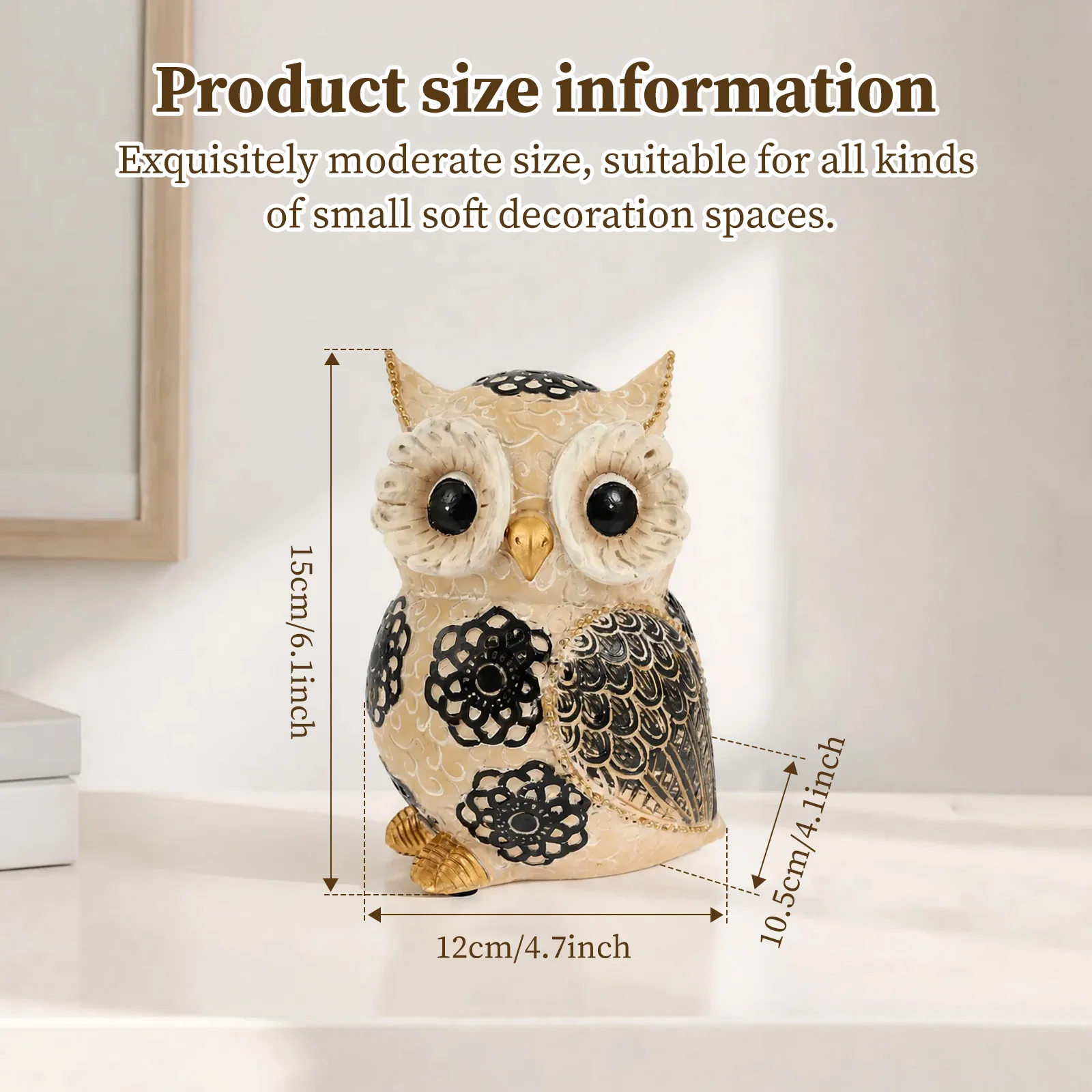 Owl Statue Cute Owl Sculpture Decor Resin Vintage Modern Bird Figurine Book Shelf Decor for TV Shelf Home Office Living Room
