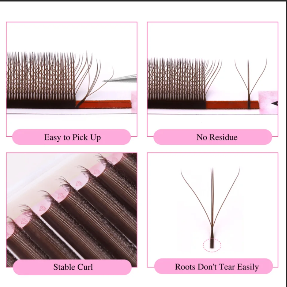 NEU Braune 3D Fairy W-förmige Wimpernverlängerung, braune 4D handgewebte Wimpern, vorgefertigte Fächerwimpern, 2D 5D Clover Wimpern, 3D Fairy Spike Wimpern – Detail 11