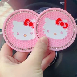 Sanrio Water Cup Mat Hello Kitty My Melody Kuromi Household Anti Scalding Car Interior Accessories Storage Trough Non-Slip Mat