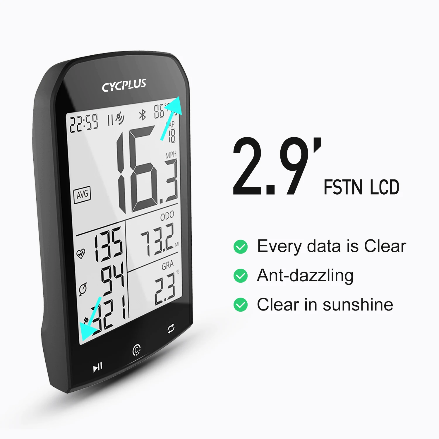 CYCPLUS-M1 사이클링 GPS 자전거 속도계, 자전거 컴퓨터 블루투스 4.0 ANT + IPX6 주행 거리계 자전거 액세서리