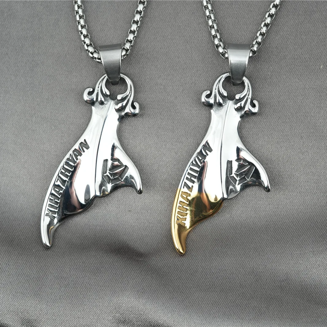 

Retro Fishtail Pendant Necklace Stainless Steel Hip-hop Cool Sweater Chain for Men And Women European American Fashion Trend