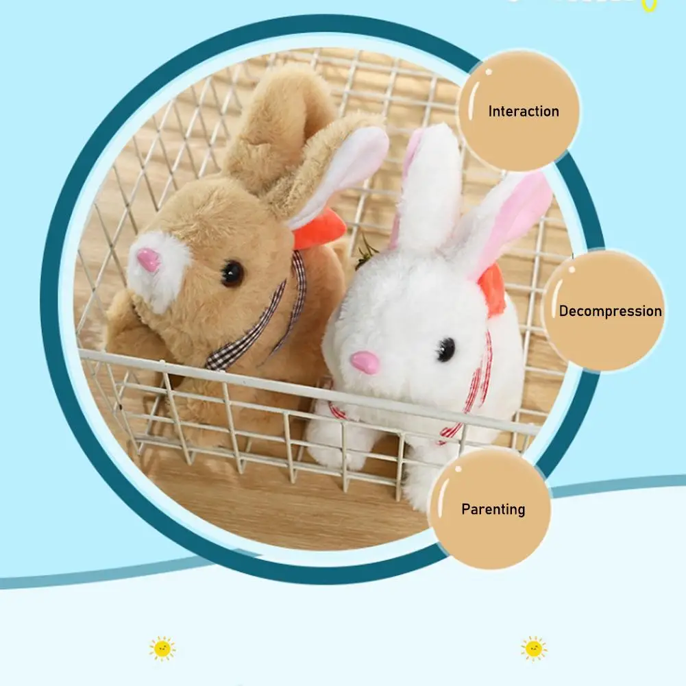 Peluche elettronico coniglio giocattolo interattivo coniglietto di peluche con corteccia di camminata Move bocca Wiggle orecchie animale domestico elettrico per i regali di compleanno dei bambini