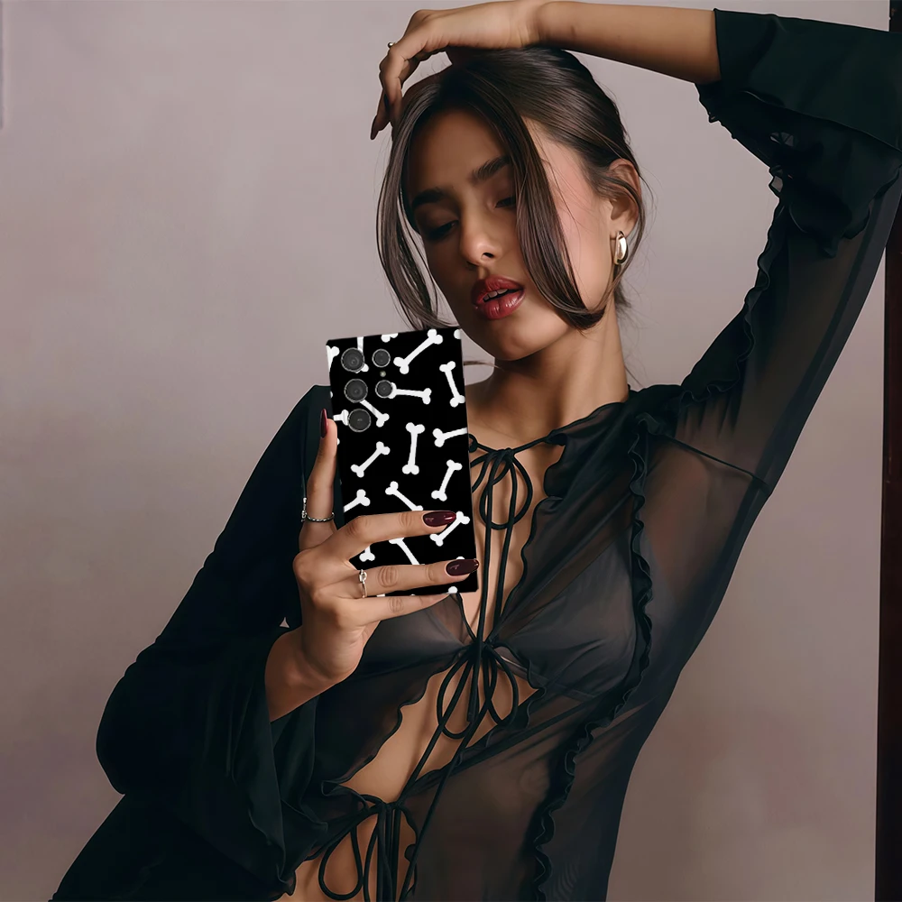 العظام نمط الأسود قضية الهاتف لسامسونج غالاكسي S25 S24 S23 الترا زائد A35 A90 لامعة HD الغلاف الصلب فيلم قذيفة #4