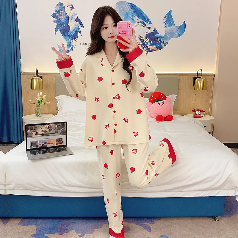 

Pajama Sets Y2K Women Cherry Pure Adorable Ultra-Thin Couples Fashion Halloween Christmas Long-Sleeved Kawaii Funny Flower Unise