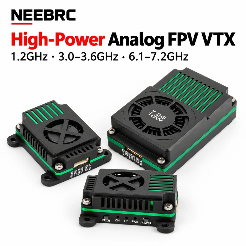NEEBRC 1.2GHz 3.3GHz 7.2GHz FPV Analog Video Transmitter 5W 10W 8CH 64CH High Power Long Range VTX IRC Tramp for RC Drone UAV