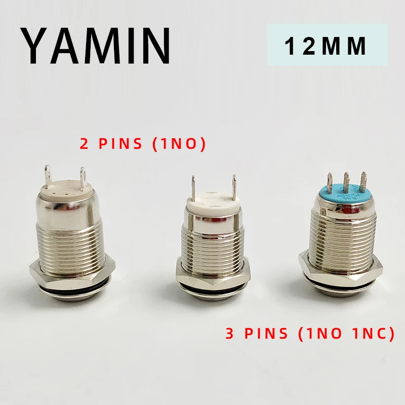 12mm Metal Push Button Switch Self-locking Latching/Momentary Reset Waterproof High/Flat Round 2/3 pins Nickel plated brass