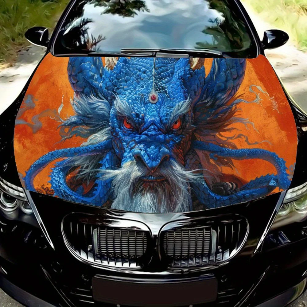 

Виниловые наклейки на капот автомобиля Red Eyes Blue Hair Dragon King, наклейка на двигатель автомобиля, водонепроницаемая самоклеящаяся крышка для упаковки автомобиля, Uni