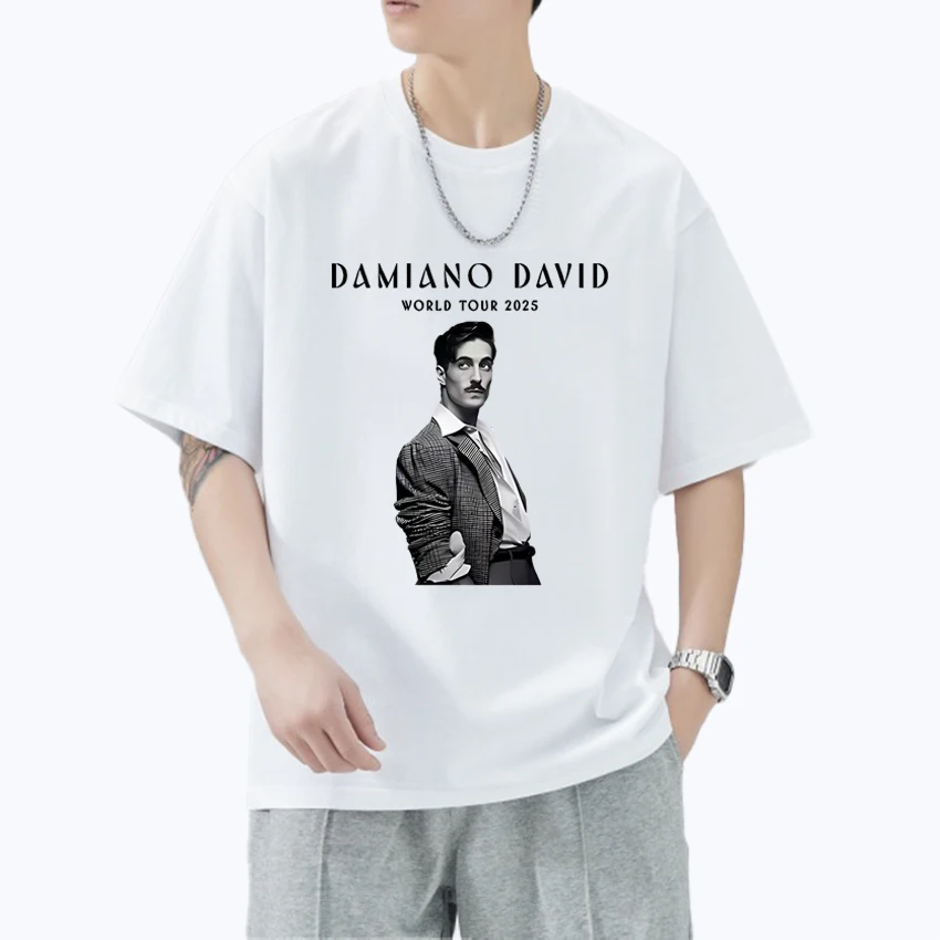 

Hot Singer Damiano David World Tour 2025 Graphics T shirt Unisex vintage Oversized short sleeve T-shirts Men Women Cotton Tops