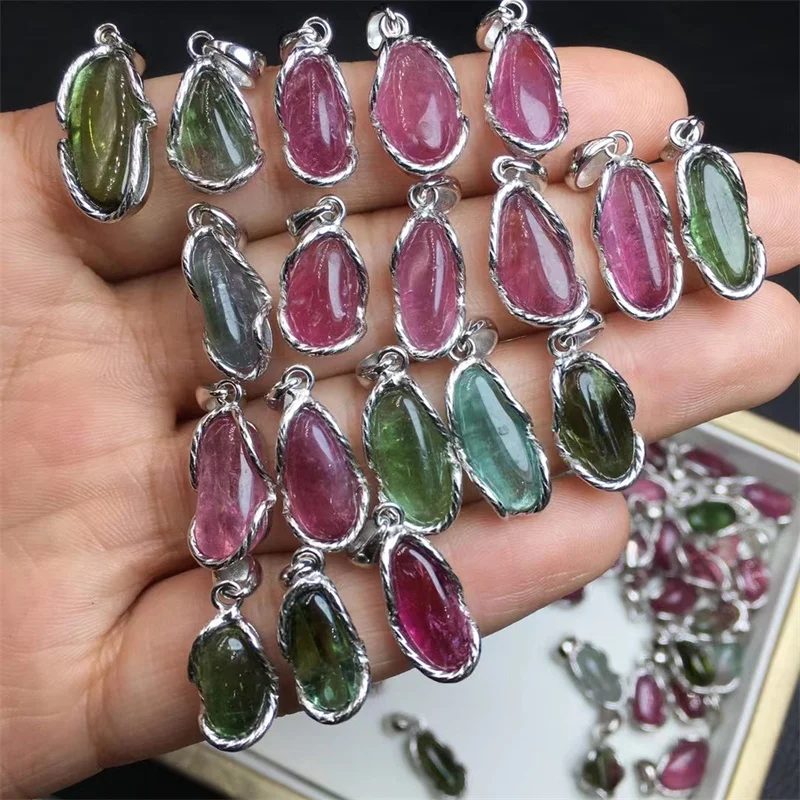 

S925 Natural Tourmaline Pendant Necklace Crystal Carved Figurine Gift Fashion Jewelry For Women