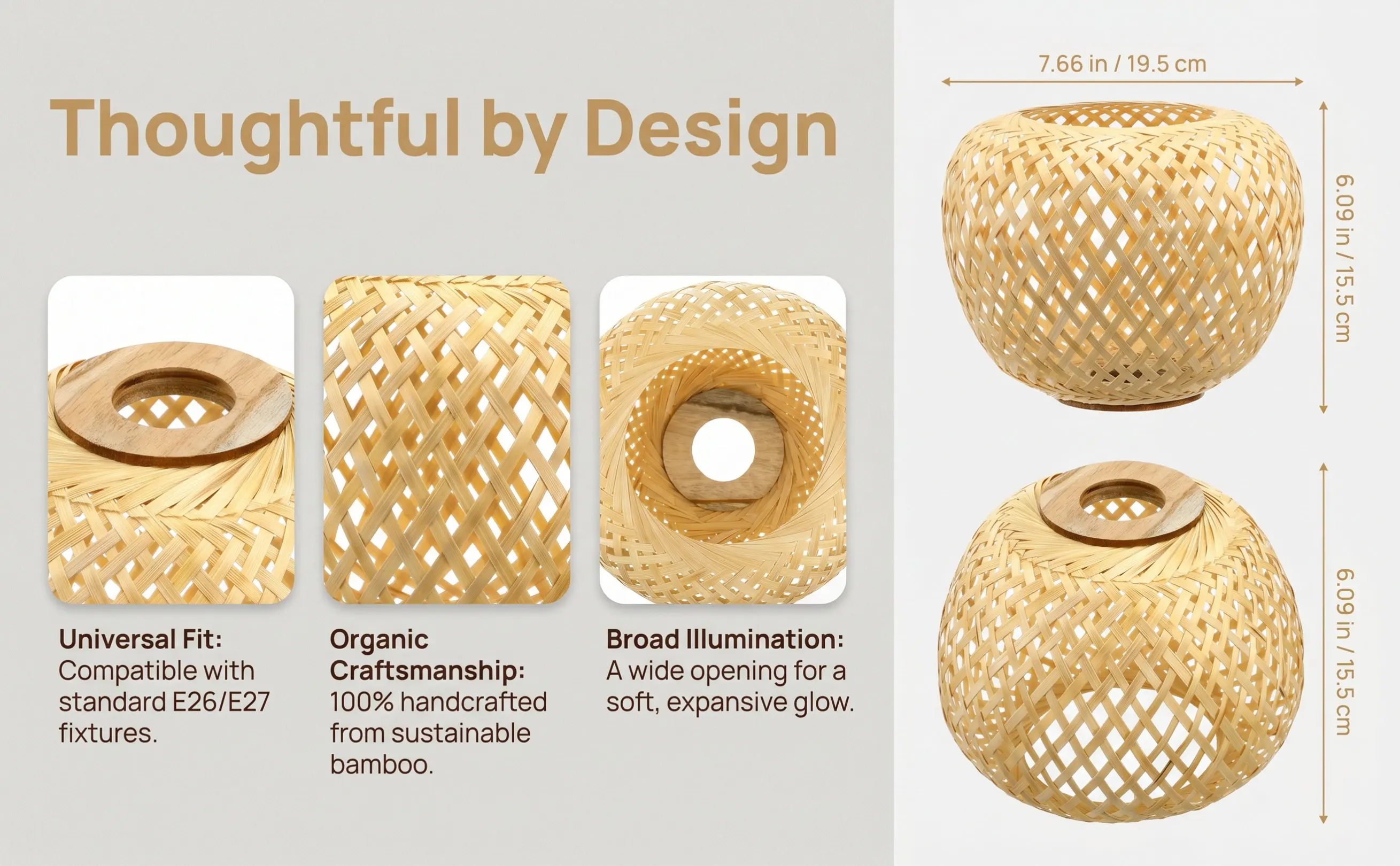 Rustic Woven Bamboo Lamp Shade Simple Stable Structure Softens Light Eye Protection Lampshade for Pendant Light Ceiling Lamp