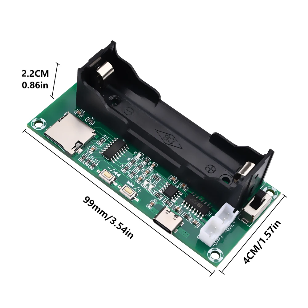 XH-A152 Type-C PAM8403 Amplifier Board 2*5W 2.0 Channel Stereo Class D Audio Amplifier 18650 Battery Holder TF Card Speaker