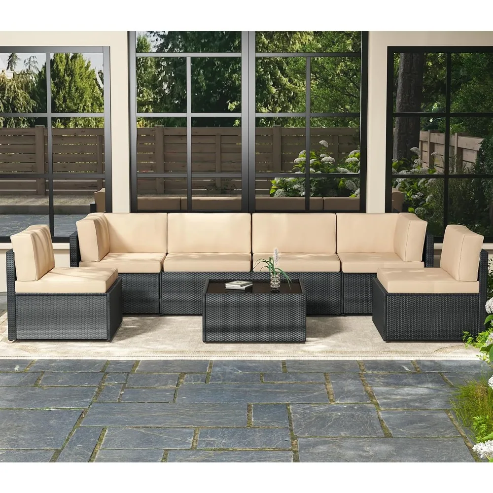 

7 Piece Outdoor Patio Furniture Set, Outdoor Sectional Conversation Furniture Chair with Coffee Table,Patio Sectional for Garde