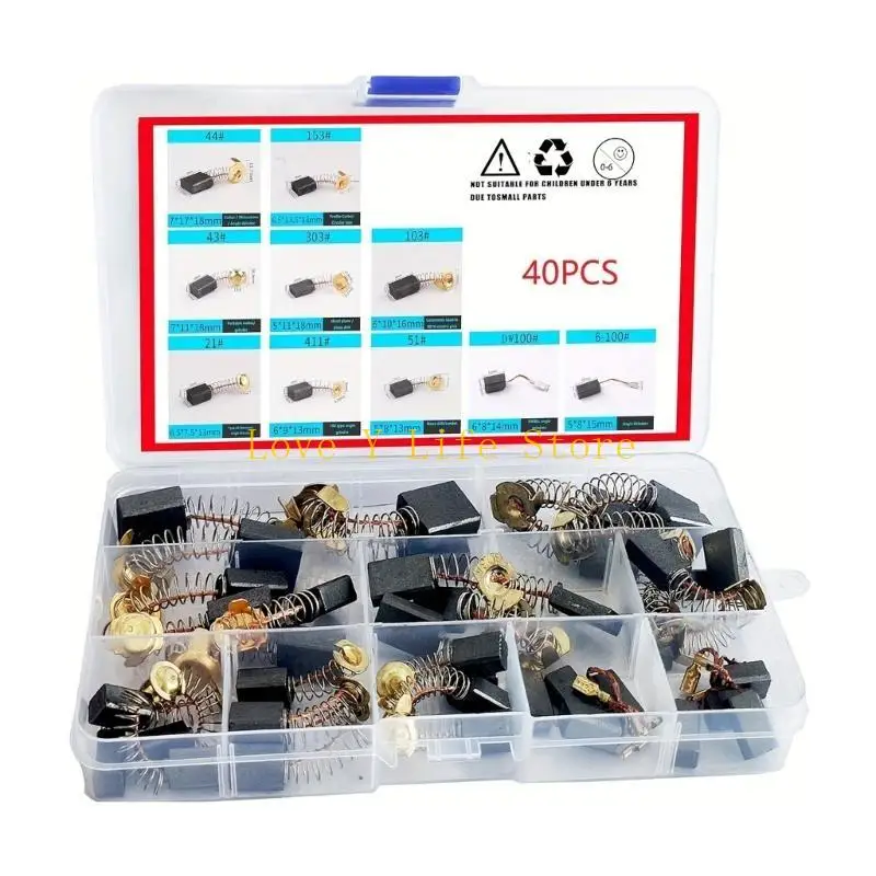 L74C 40Pcs/set Electric Motor Carbon Brushes 10 Different Sizes for Replacement