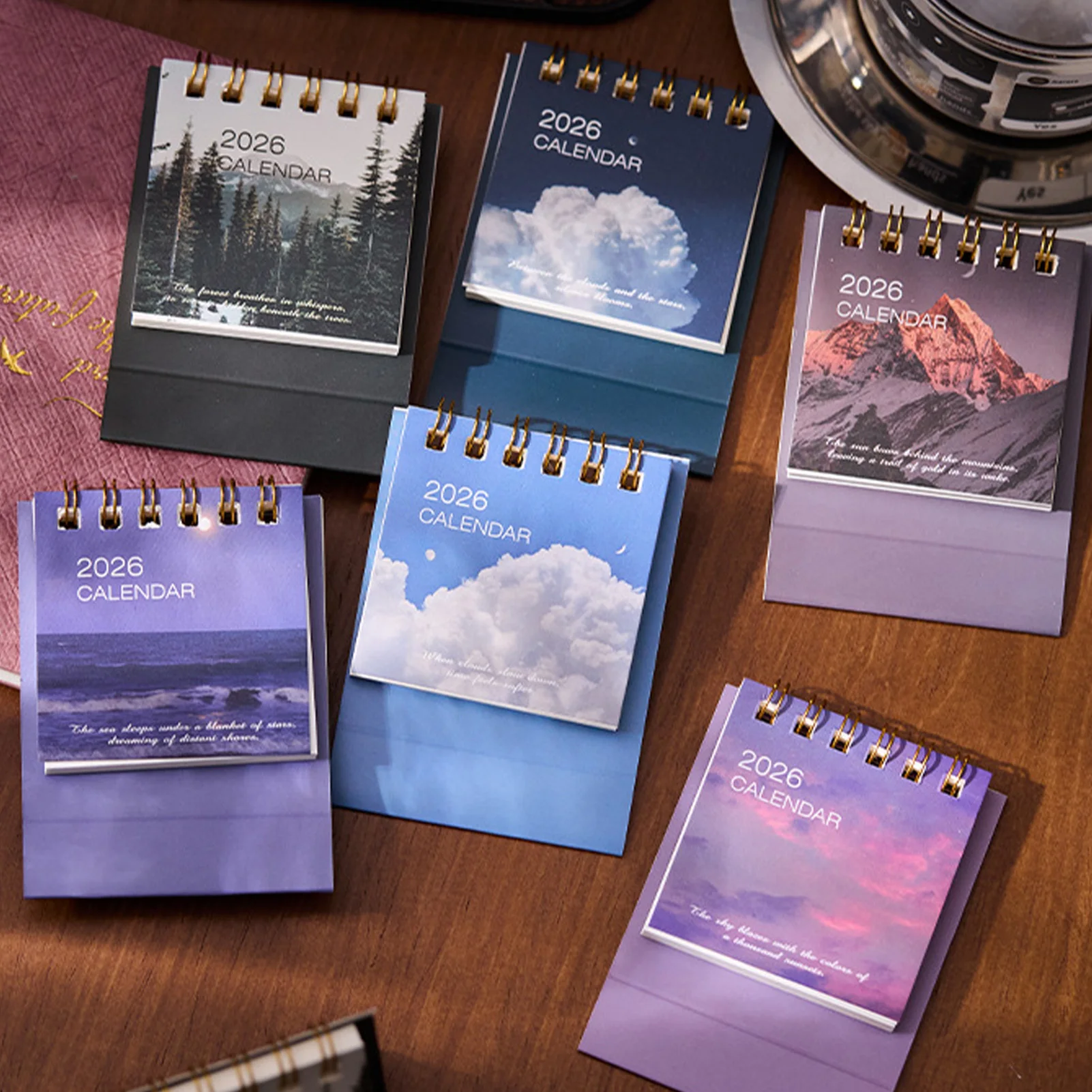 2026 Mini Desk Calendar Starlight Theme Landscape Designs Portable Monthly Planner With Triangular Base For Office School Use