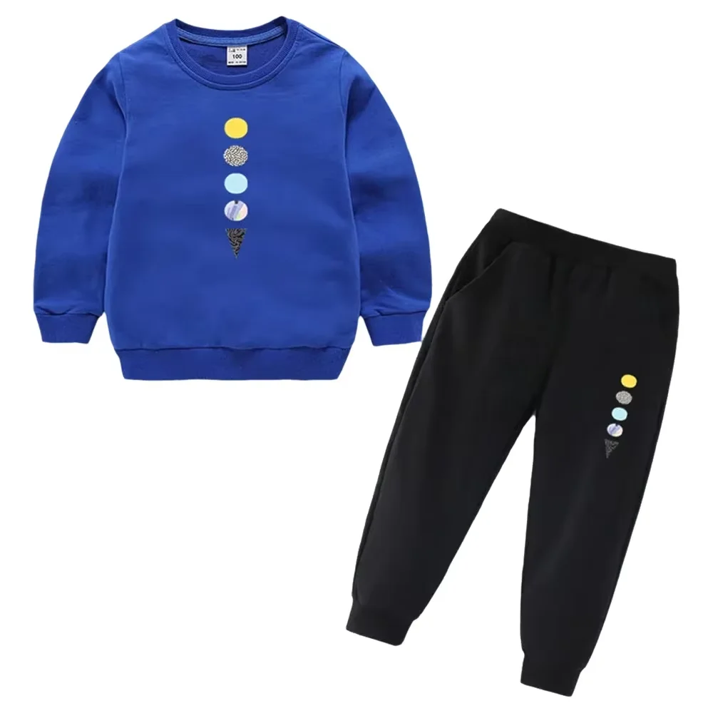 2-teiliges Outfit mit Weltraum- und Planetenmuster für Kinder, Sweatshirt mit Rundhalsausschnitt + Jogginghose, Jungen-Trainingsanzug mit langen Ärmeln