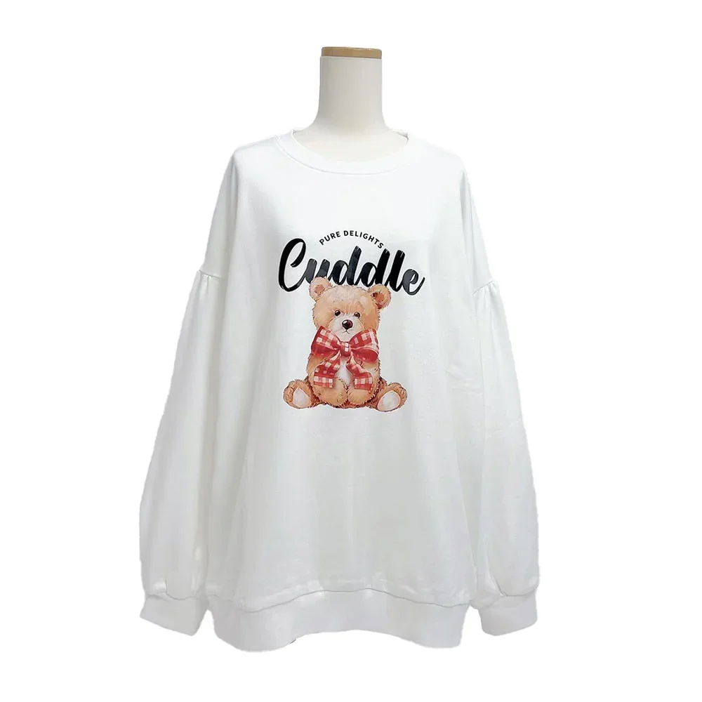 Japonês simples solto topos gola redonda mangas compridas bonito animal versátil casual cor sólida pulôver sweatshirts feminino outono