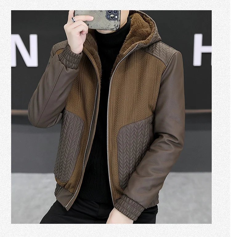 Casual 2025, Winter männer Verdicken Mit Kapuze Fleece Jacken Streetwear Winddicht Warme Plüsch Mäntel Jugend Slim Fit Tops Gepolsterte Parkas – Detail 11