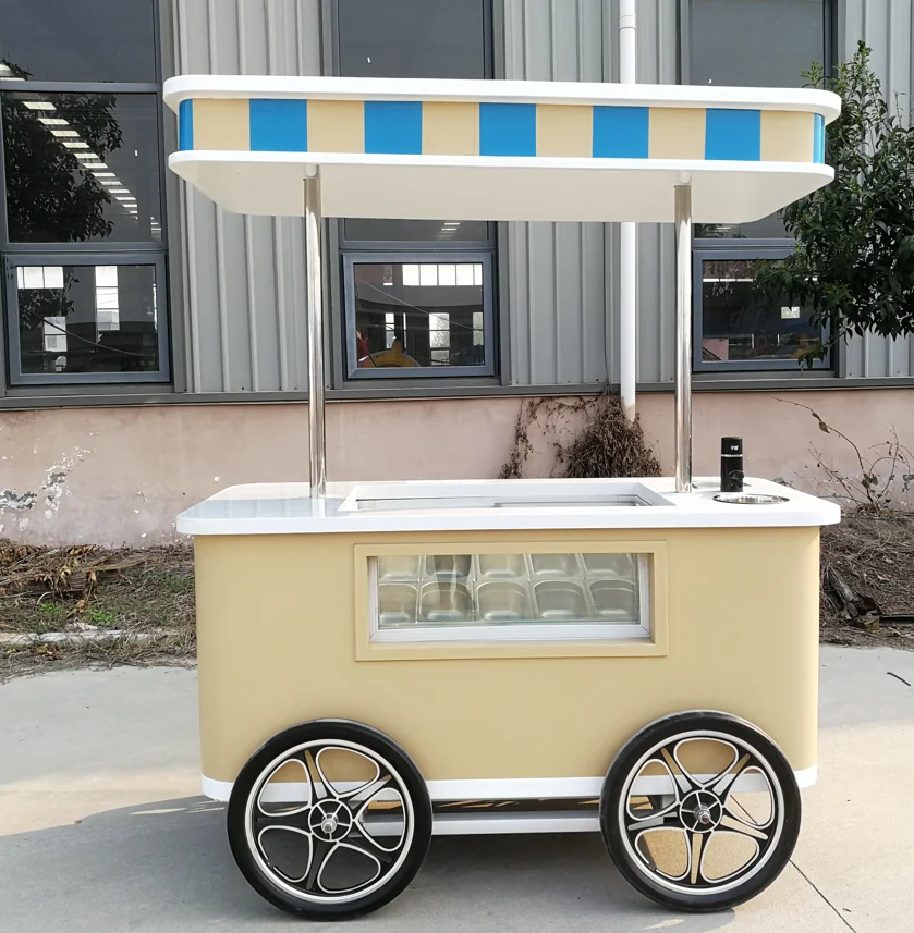 Mvckyi Factory Directly Sale Customized Gelato Cart Ice Cream Van Street Hand Push Gelato Ice Cream Cart