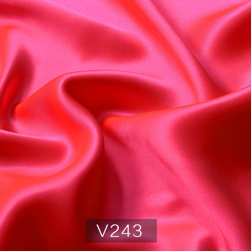 HYSK 100% silk satin fabric pink red coral maroon wine color soft glossy double sided comfortable material for sleepwear robes