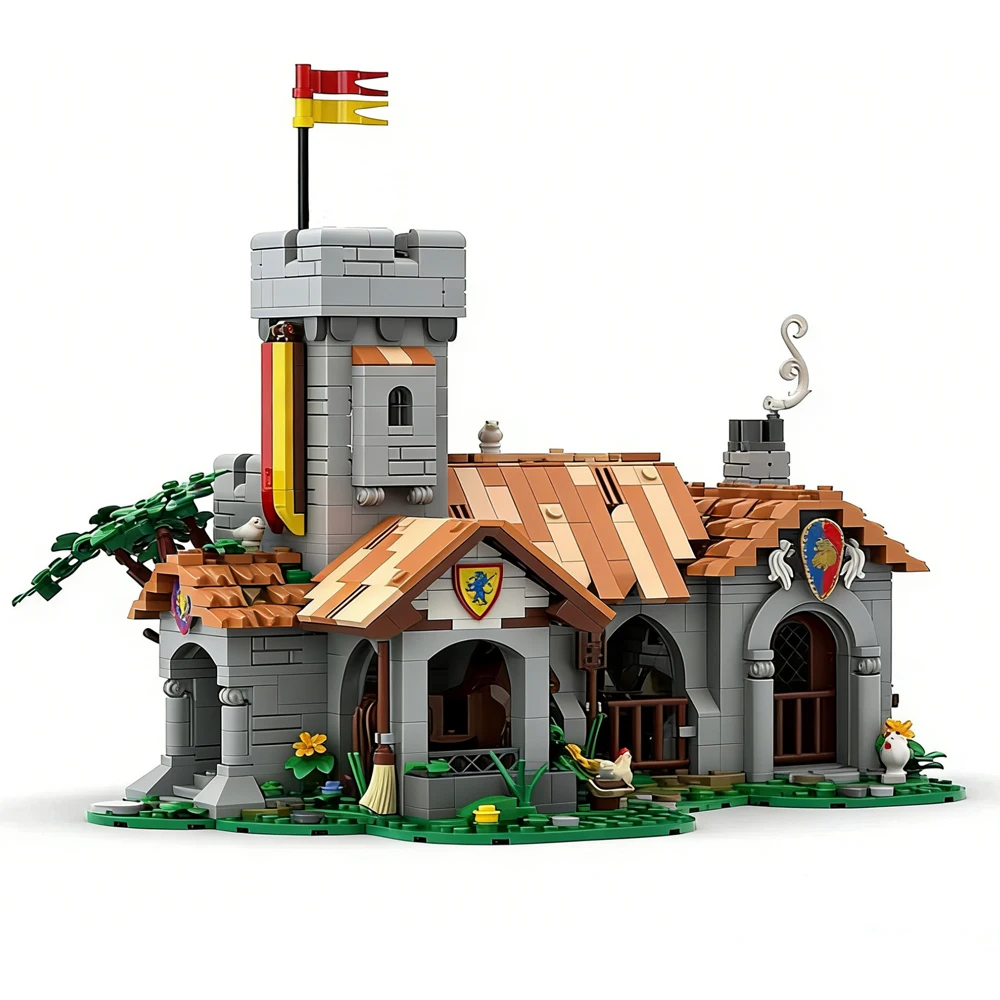 

1423pcs European Medieval Street View MOC Lion Knight Royal Stable model DIY creative ideas Child Assembly Toy Gift brick Blocks