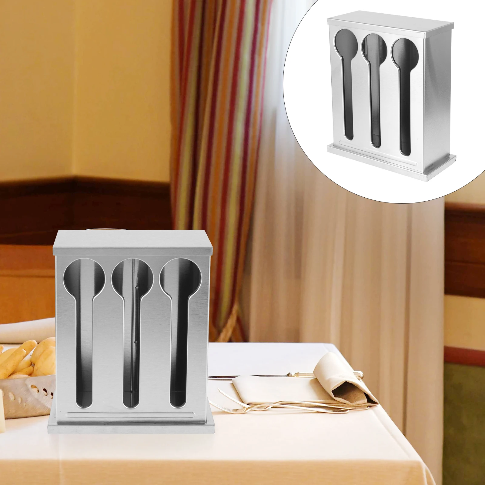 

Stainless Steel Cutlery Organizer Compartment Tableware Box Kitchen Utensil Silverware Organizer Multi-Function Fork Spoon