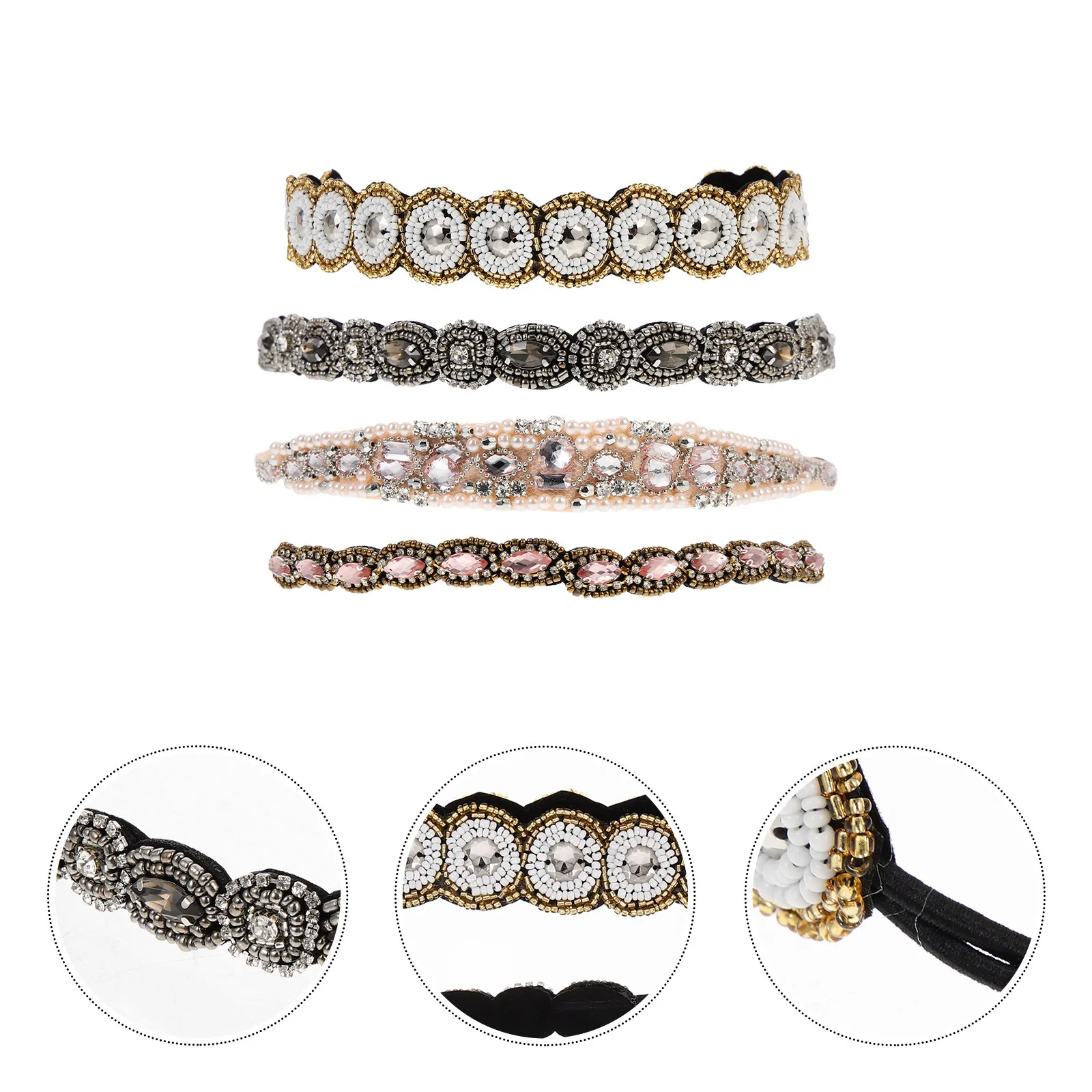 4Pcs Rhinestone Elastic Headbands Beaded Hair Wraps Comfortable Women Hair Accessories for Everyday Wear Stylish Water Drill