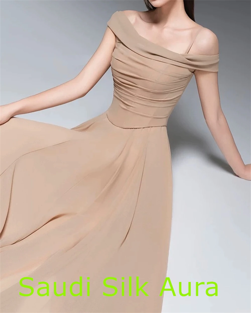 customizedCustomized Simple Chiffon Evening Dress Modern Square Collar Off the Shoulder Sleeveless Party Dress Temperament Celeb