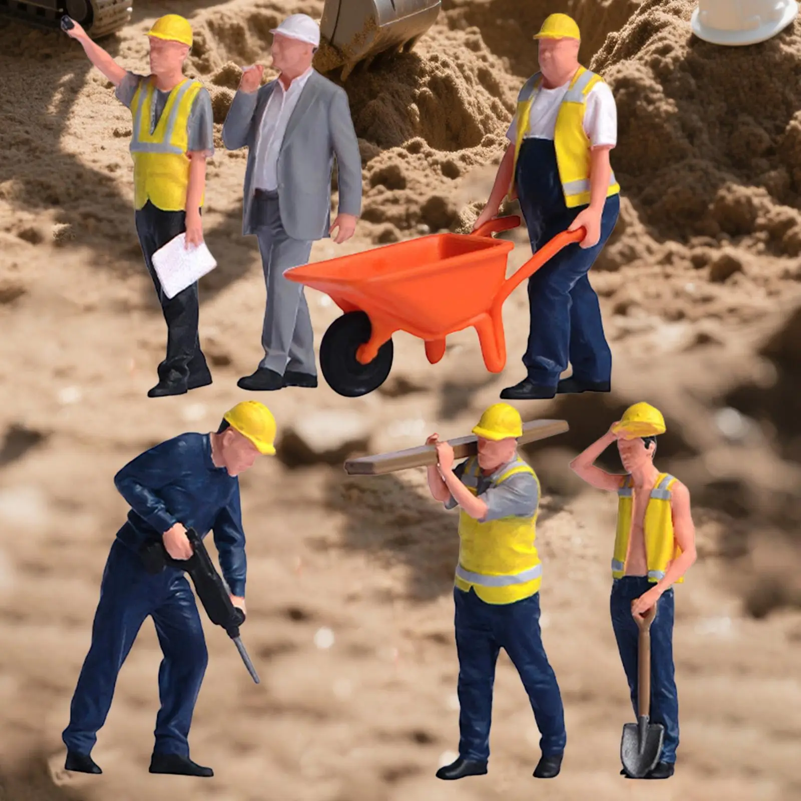 1/64 スケール ミニチュア フィギュア モデル、建設労働者、小さな人物フィギュア、ジオラマ フィギュア、ジオラマ用、ミニチュア シーン