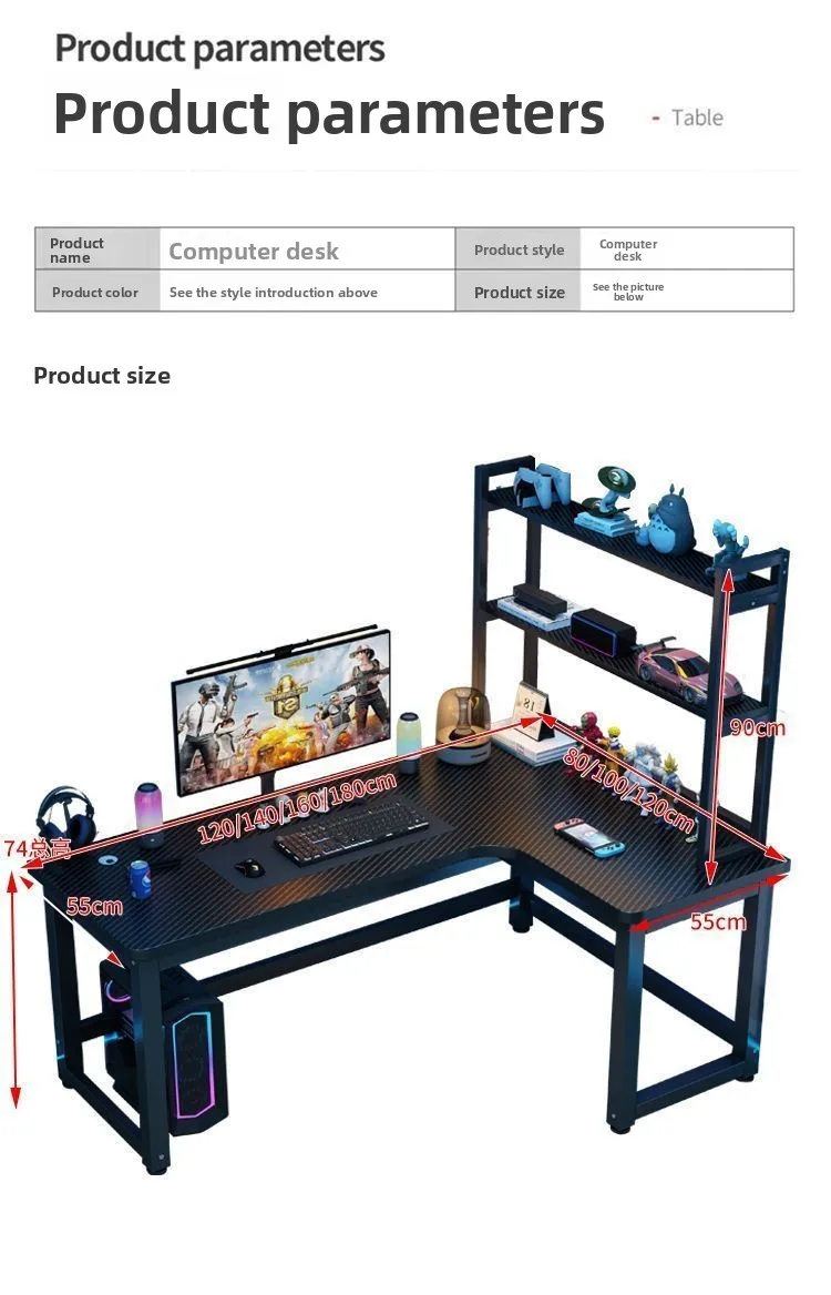 مكتب كمبيوتر مكتبي ركن جديد: مكتب ألعاب مزدوج، طاولة زاوية لرف الكتب في غرفة النوم، مكتب دراسة للمكتب المنزلي