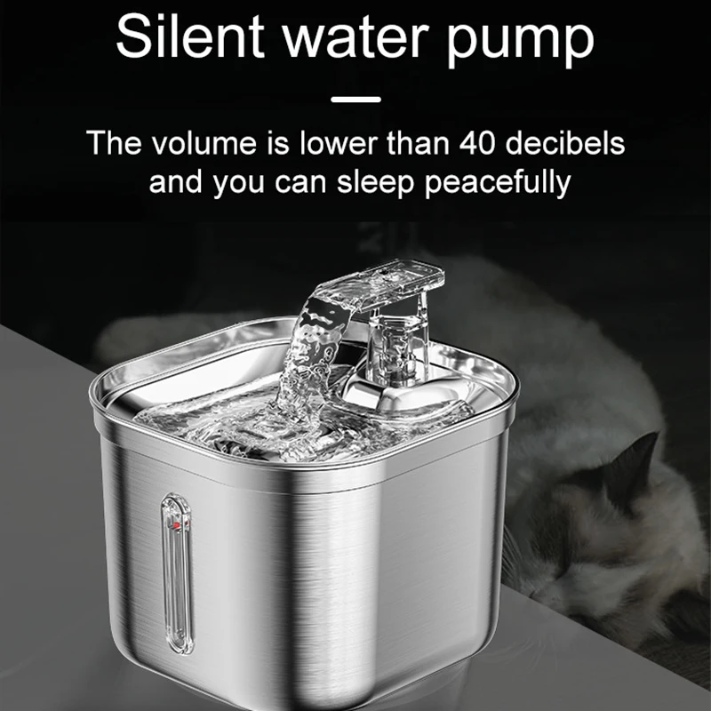 Automatic Cat Water Fountain Stainless Steel Cat Fountain With Filter Visual Water Level Pet Puppy Cats Drinking Water Dispenser