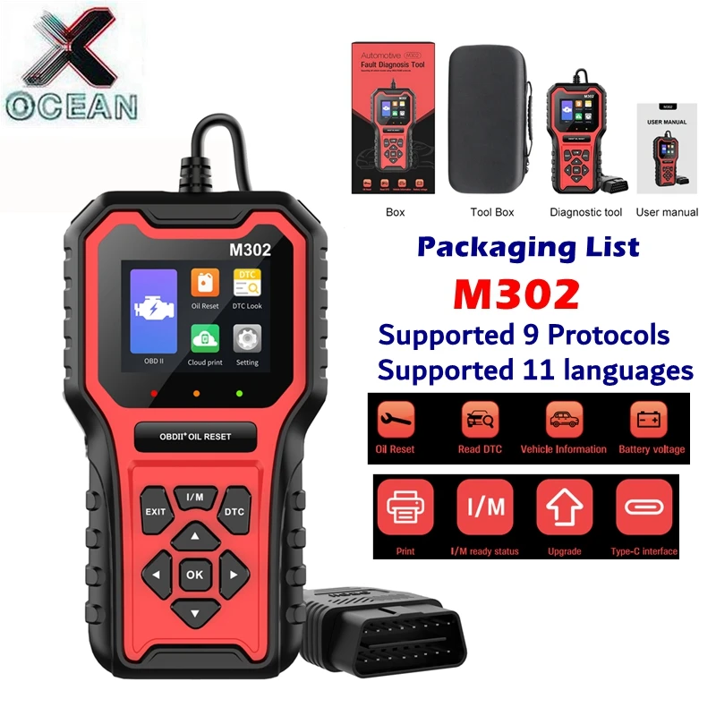 

2024 M302 Automotive Fault Diagnosis Tool Code Reader Tool Clear Fault Code Reader Automotive Scanner Supported Multi-language