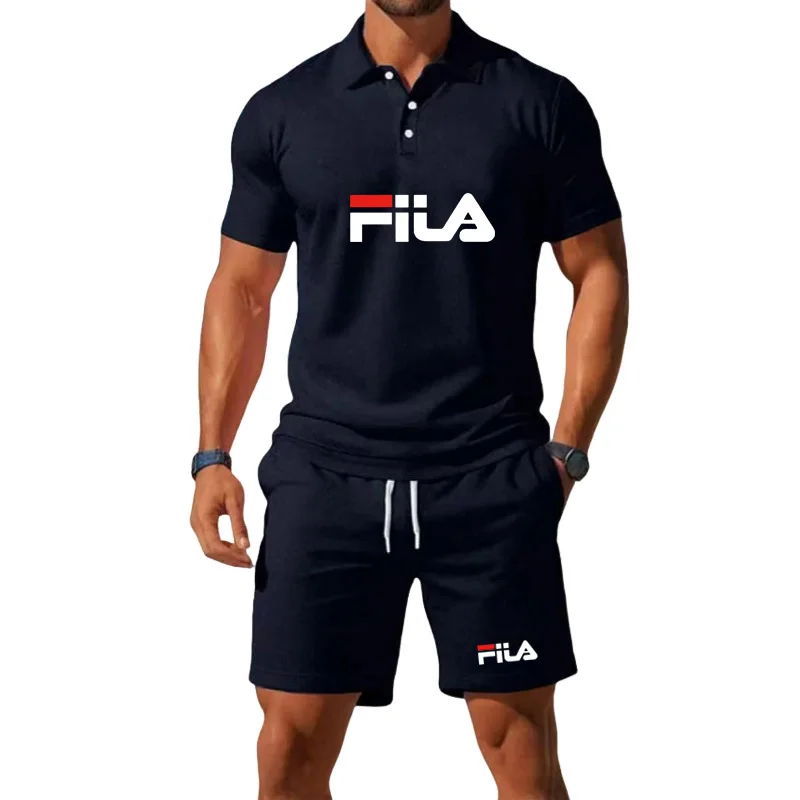 

Summer men's suit T-shirt top - two-piece set, including shorts, with a slim fit design, for daily casual wear style