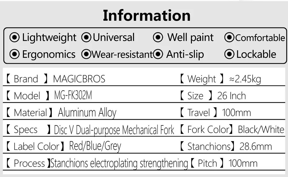 MAGICBROS V-Bremsgabeln, 26 Mechaniker-Aufhängung, V-Bremsscheibenbremse, doppelter Verwendungszweck, Aluminiumlegierung, 66 cm, MTB, Mountainbike, Fahrradgabel – Detail 2