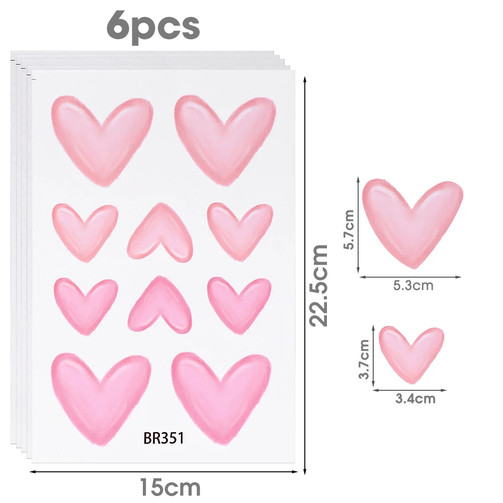 60pcs=6 Sheets Pink Heart Wall Stickers Big Small Hearts Art Wall Decals for Children Baby Girls Room Nursery Wallpapers Decor