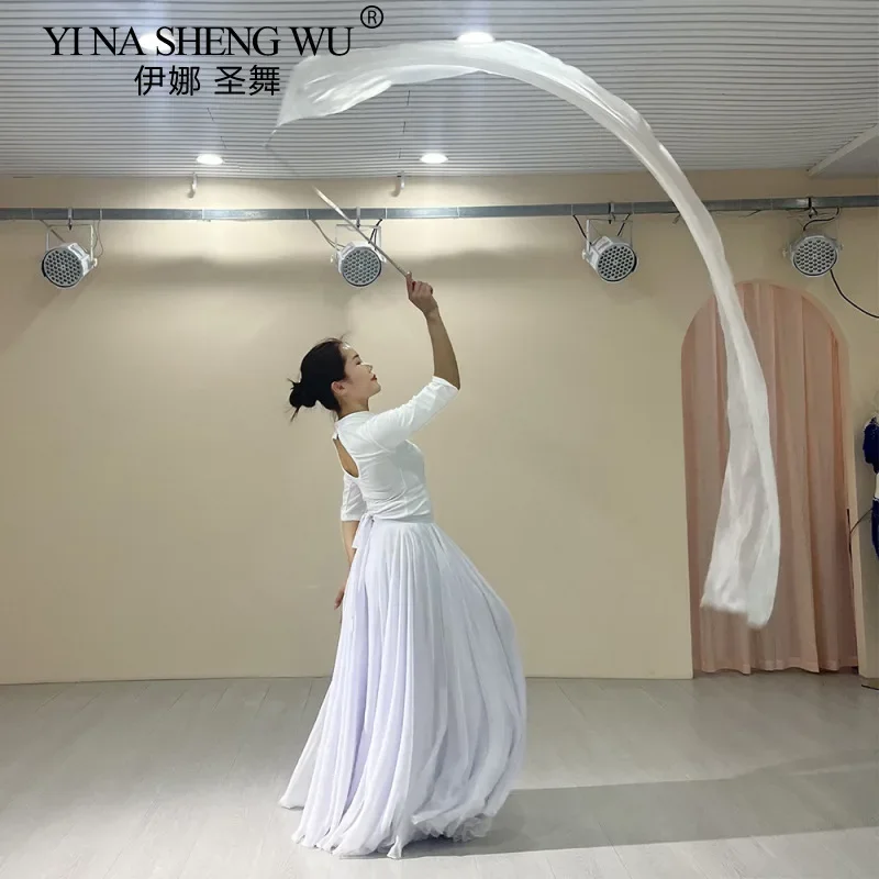 Belly Dance Flag White 30cm Telescopic Stick Simulation Silk Accessories Children Adult Performance Throwing Props