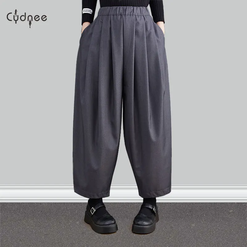 Spring Summer Casual Stretchy Solid Color Trousers Plus Size Harem Pants Women High Waisted Wide Leg Palazzo Pants Pantalones