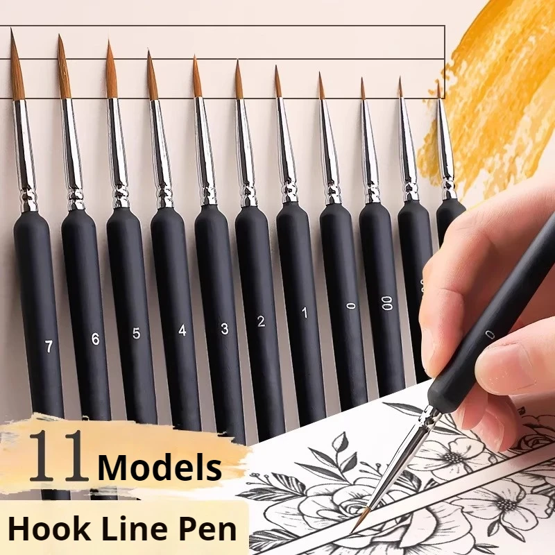 4/11 قطعة مجموعة فرشاة طلاء مصغرة المهنية النايلون عدد اللوحة فرشاة هوك خط القلم رسمت باليد اضافية غرامة فرشاة الرسم