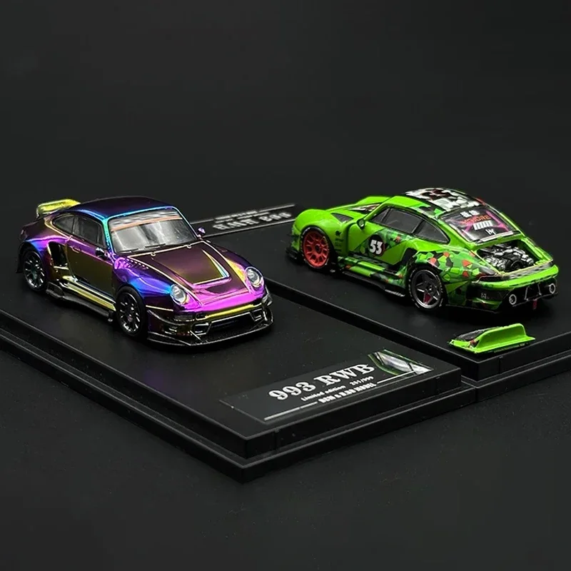 DCM 1:64 RWB 993 Ducktail Modified Magnetic Detachable Hood Diecast Diorama Car Model Collection Toys