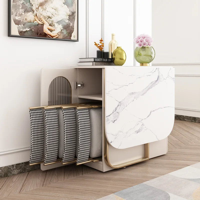 

Modern Porcelain Board Burnt Stone Multifunctional Folding Household Dining Table and Chair