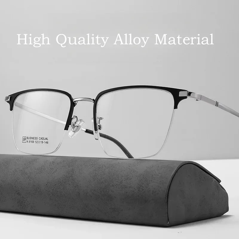 

Сверхлегкие мужские деловые очки из высококачественного сплава, простые ретро квадратные оптические очки в полуоправе для мужчин по рецепту