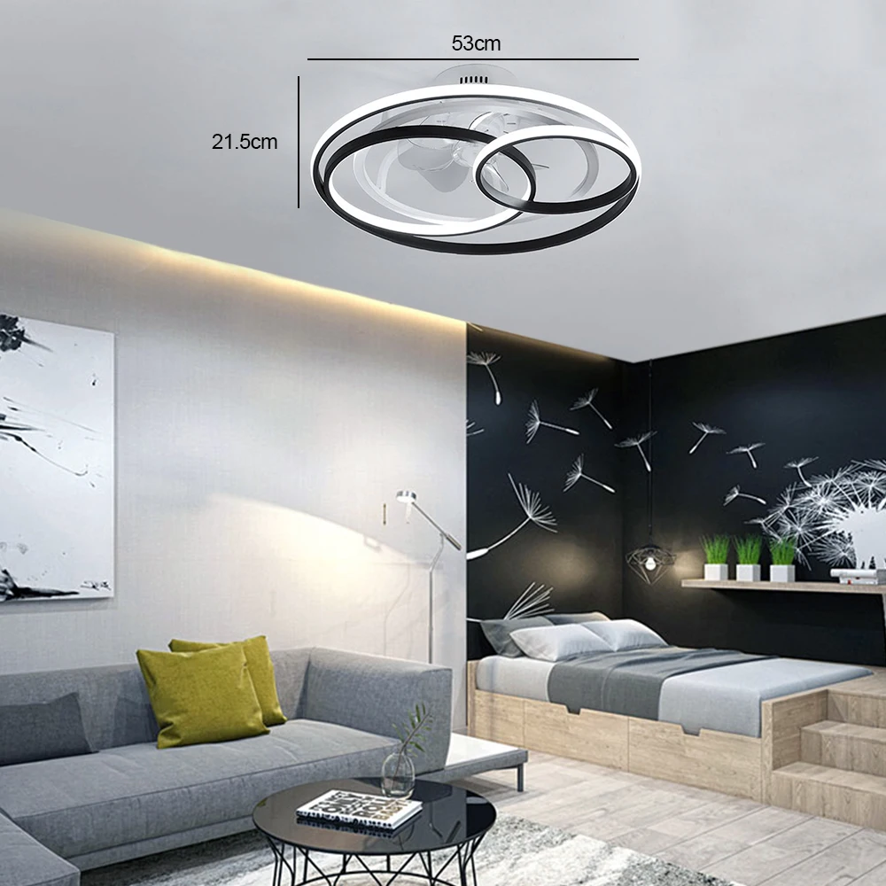 110V/60Hz Geometric Modern Ceiling Fan Light Flush Mount 3-Color LED Chandelier Lamp With Remote Control