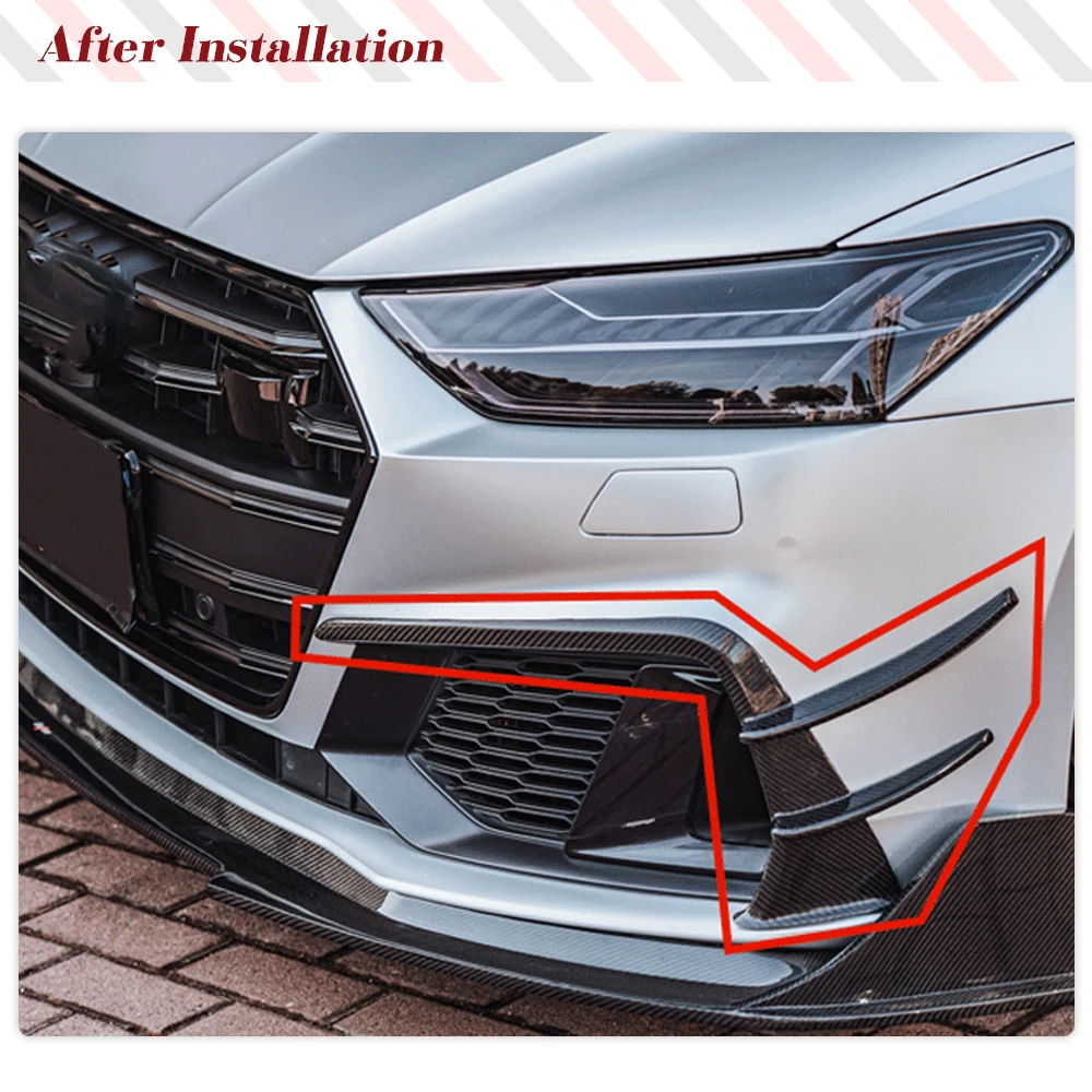 Car Front Bumper Side Fins Splitters Spoiler for Audi A7-sline S7 2019 2020 Carbon Fiber Trunk Trim Decoration Fog Light Cover