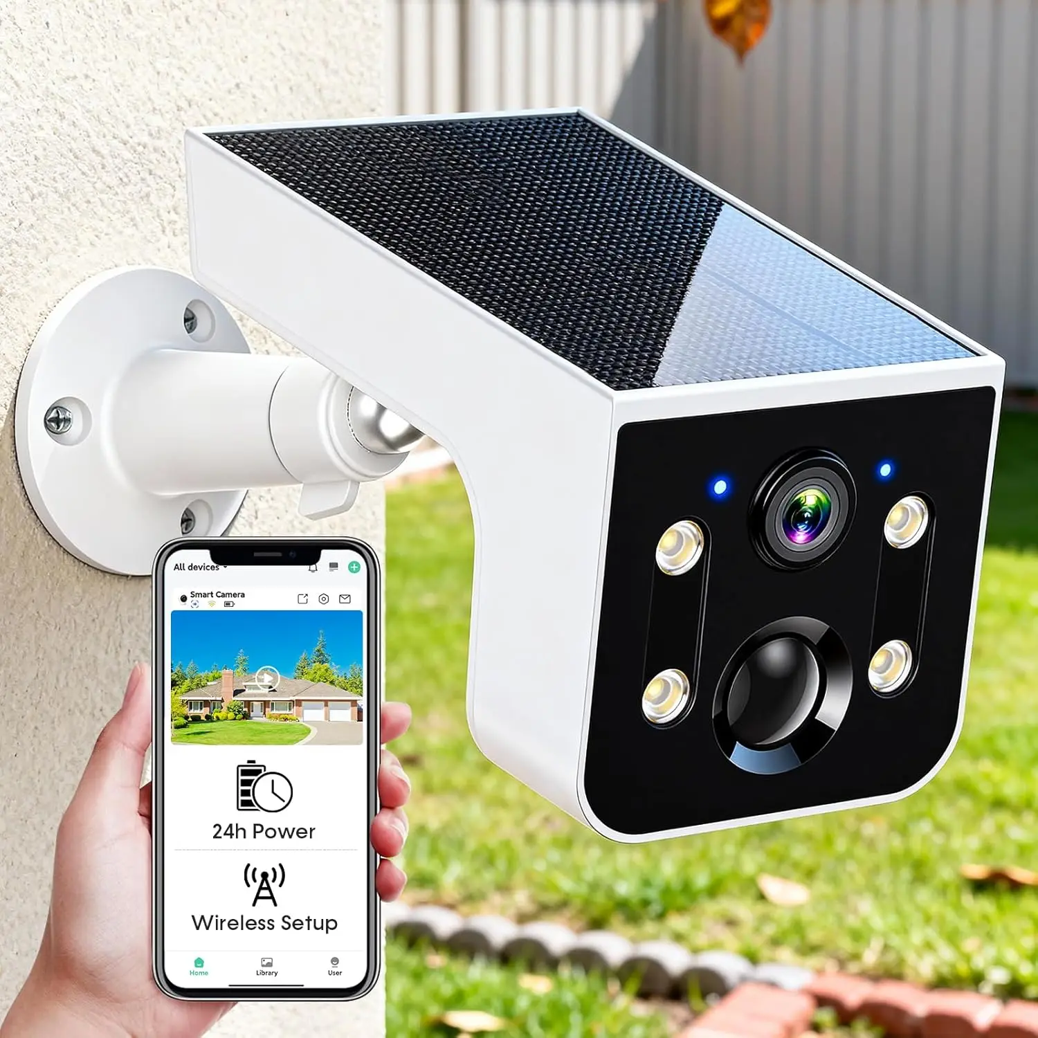 Solar Powered Outdoor Wireless Camera: 2K HD Motion Detection, Color Night Vision, Waterproof IP67 Easy Setup for Home