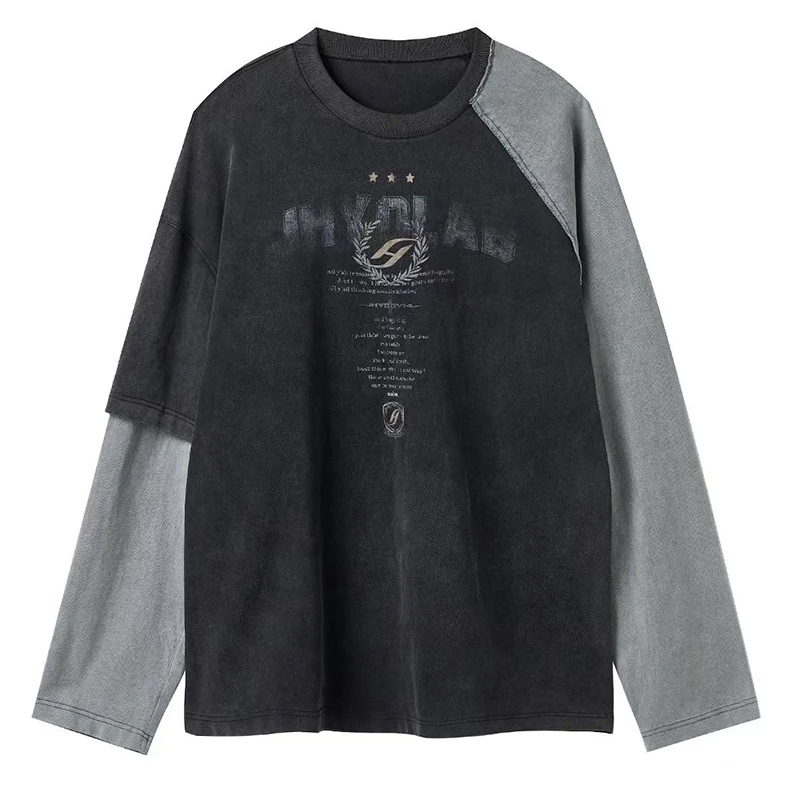 

Винтажные потертые футболки с длинными рукавами в стиле Харадзюку, футболка с графическим принтом и надписью, хлопковая модная уличная футболка большого размера, футболка унисекс