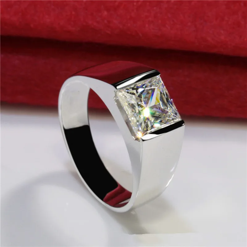 Handsome male ring 925 Sterling silver Princess cut 8mm AAAAA Zircon cz Wedding Band Rings for men Statement Party Jewelry