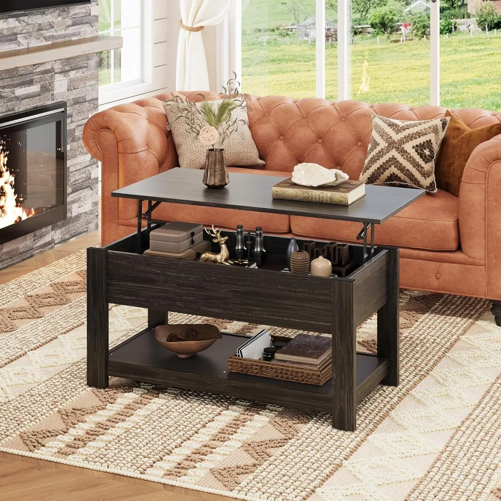 Coffee Table, 39" Lift Top Coffee Table with Hidden Compartment and Storage Shelf for Living Room, Espresso